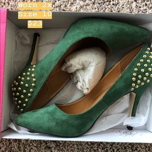 Green studded heels